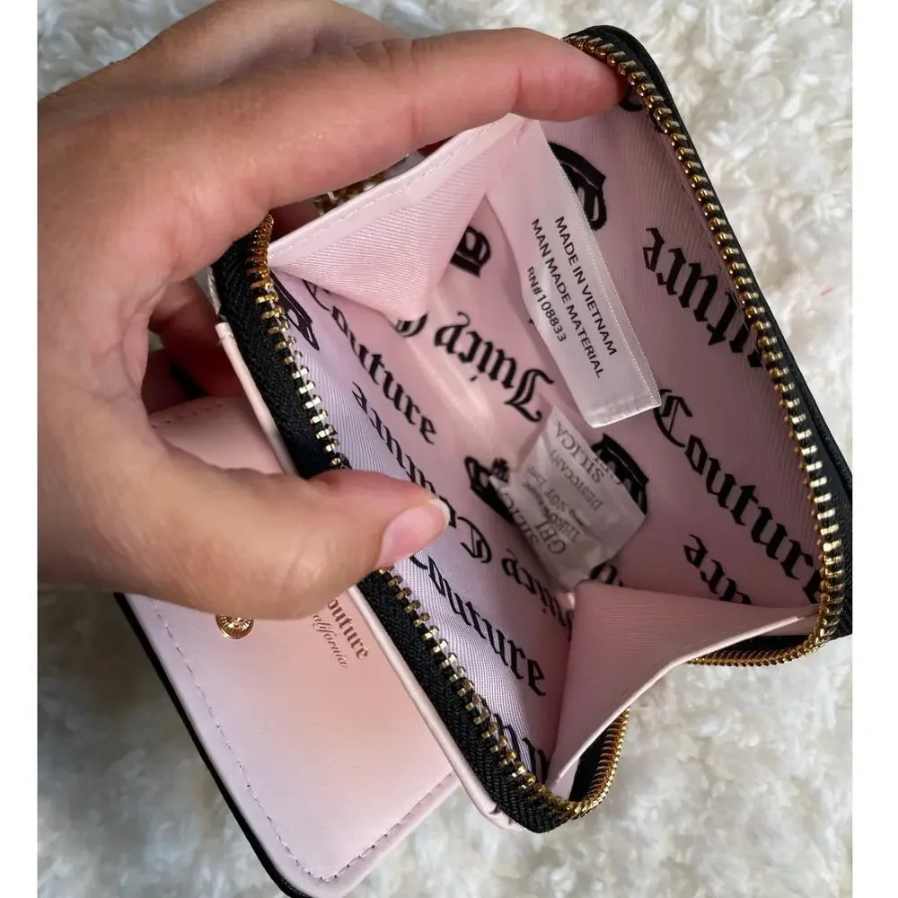 Juicy Couture Black Tied with a Bow Small Zip Around Wallet Wristlet Organizer